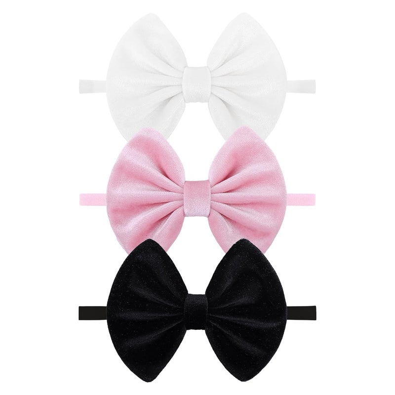 ONENINEDREAM Velvet Baby Girl Bows Soft Elastic Nylon Headbands for Girls Hair Band Bows Black White Pink Handmade Newborn Bows Infant Toddler Kid Hair Accessories - Image 1